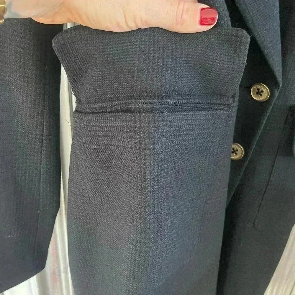 RACHEL ROY navy tweed mid length tailored blazer gold button detail 0/XS preppy - Picture 6 of 11